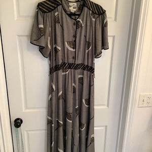Vintage 80’s Women's Jean Marc Dress, Size 12 Gray with Black